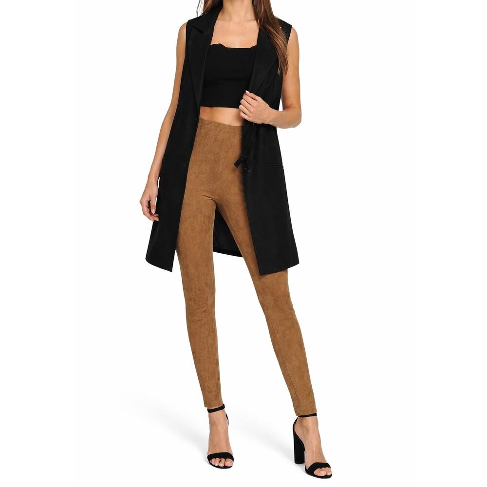 BCBGMAXAZRIA Faux Suede Leggings Brown Pull On Slim Stretch Pants Womens XS